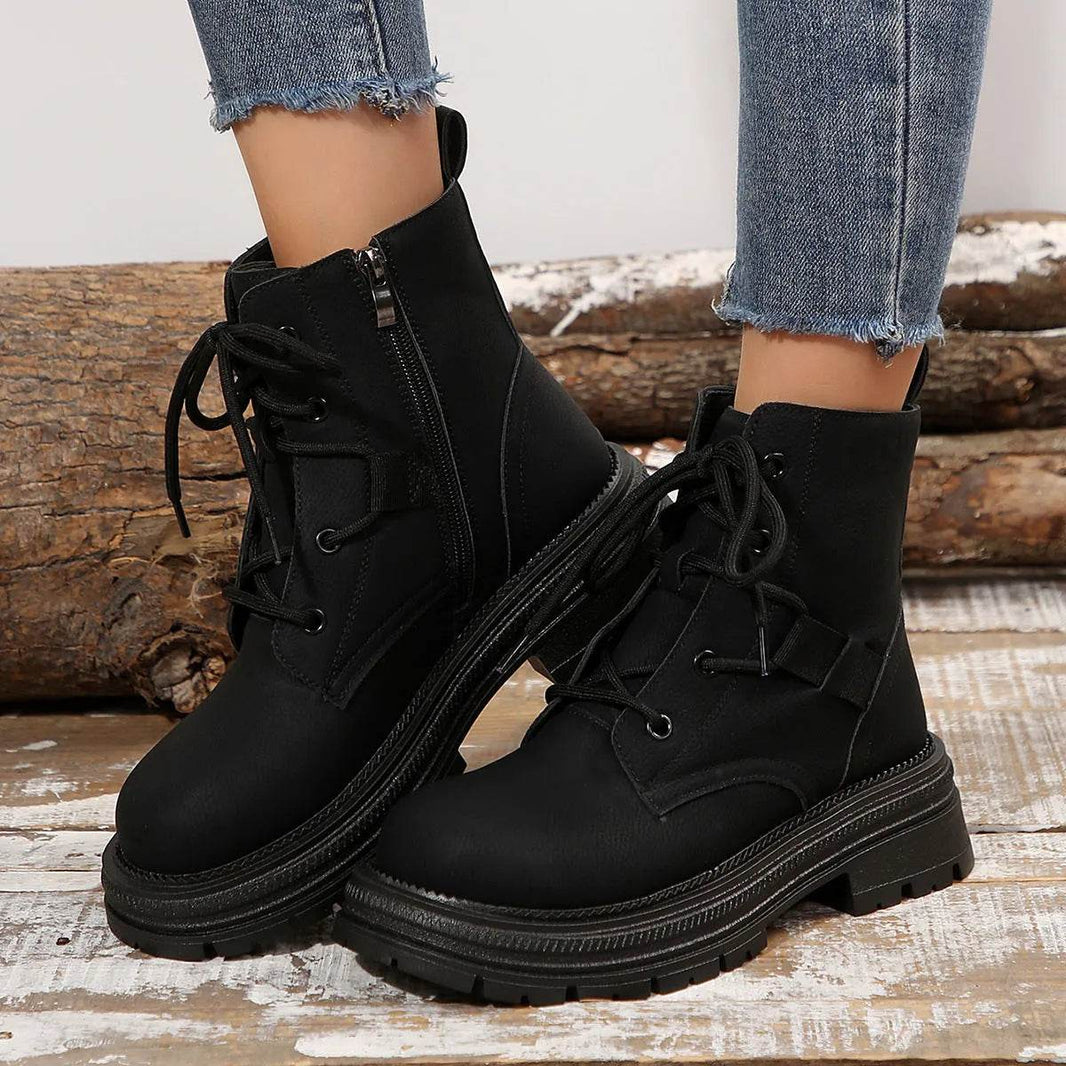 Square-heeled Lace-up Boots For Women Fall Winter All-match Slim Shoes Fashion Ankle Boot - EX-STOCK Canada