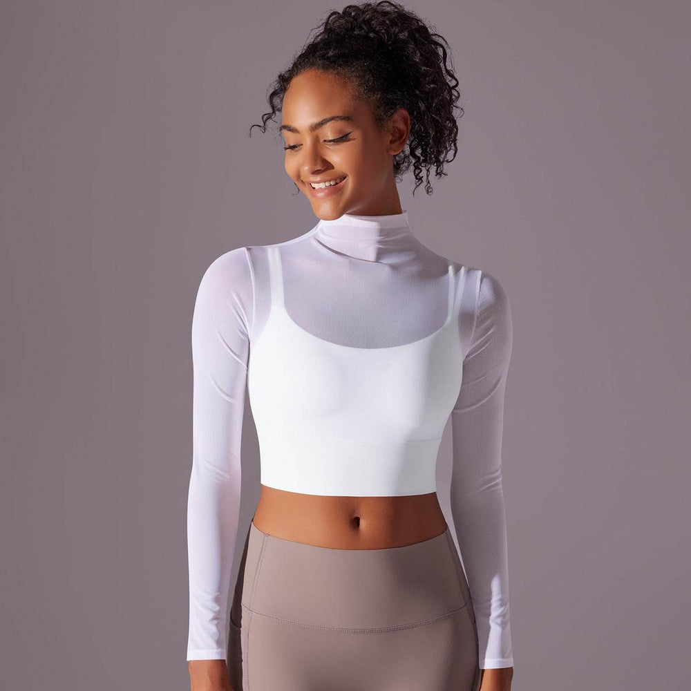 Quick Drying Gym Slim Fit Mesh Turtleneck Long Sleeve Workout Crop Top - EX-STOCK Canada