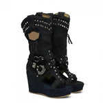 Fashion High Heel Canvas Denim Wedge  Sandals Hollow-out Women's Shoes - EX-STOCK CANADA