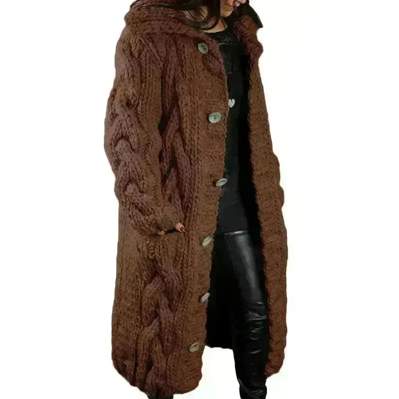 Chunky Long Knitted Hoodie winter Long Cardigan  sweater Jacket women - EX-STOCK CANADA
