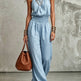 Women's Halter Neck Backless Wide-Leg Jumpsuit | Sleeveless Lace-Up Onesie light blue 