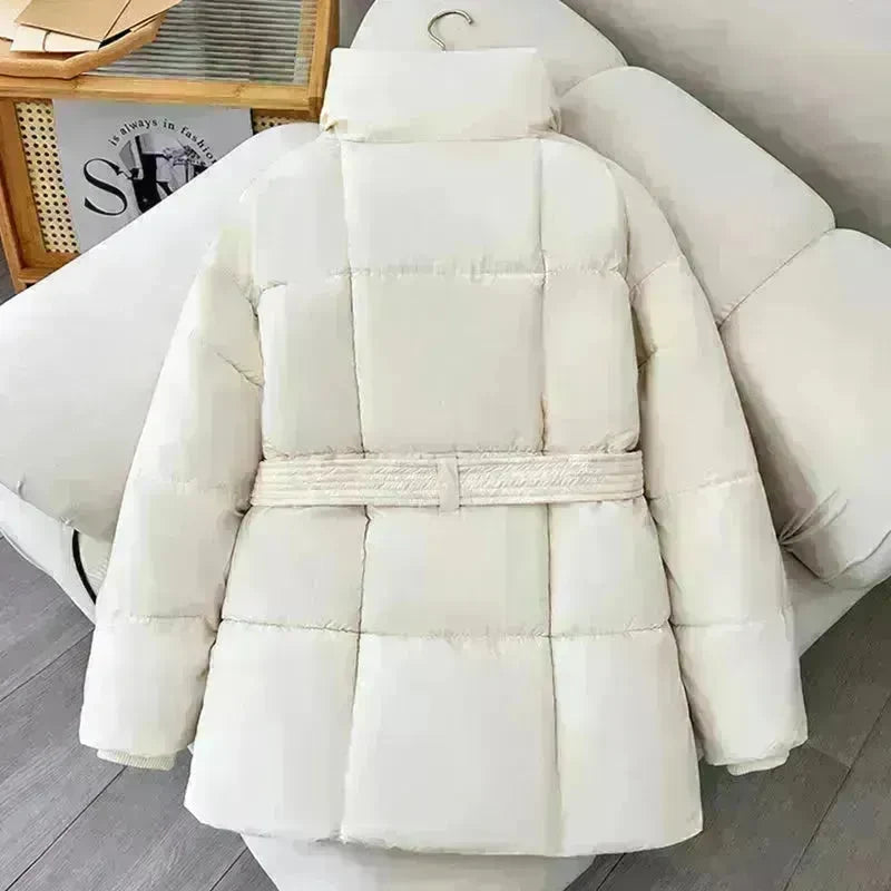 Winter Plaid Sewing Lapel Coat With Lace-up Design Fashion Loose Solid Thick Jacket Outerwear Women's Clothing - EX-STOCK CANADA
