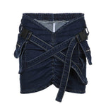 Cross School Bag Buckle V-shaped Waist Workwear Denim Mini Cargo Skirt - EX-STOCK Canada