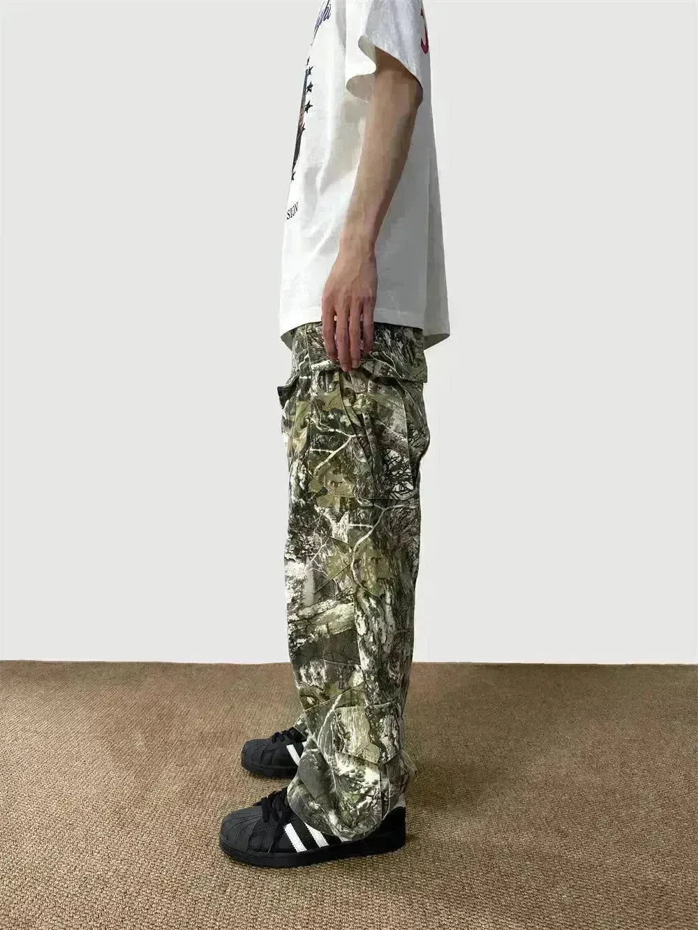 Loose Straight Tree Worn Looking Washed-out Camouflage Printed Cargo pant Men - EX-STOCK CANADA