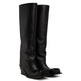 Black knee-high boots on a white background