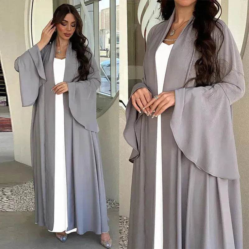 Abaya two piece set Elegant Satin Plain Color Abaya Kimono Open front Abaya Dubai Abaya wear for Middle East Women - EX-STOCK Canada