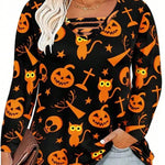 Digital Printing Halloween Round Neck Long Sleeve Plus Size T-shirt - EX-STOCK Canada