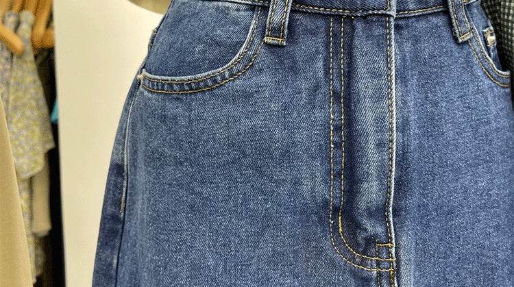 Casual Front Slit Dark Blue and Light Blue Denim Midi Skirt for women - EX-STOCK Canada