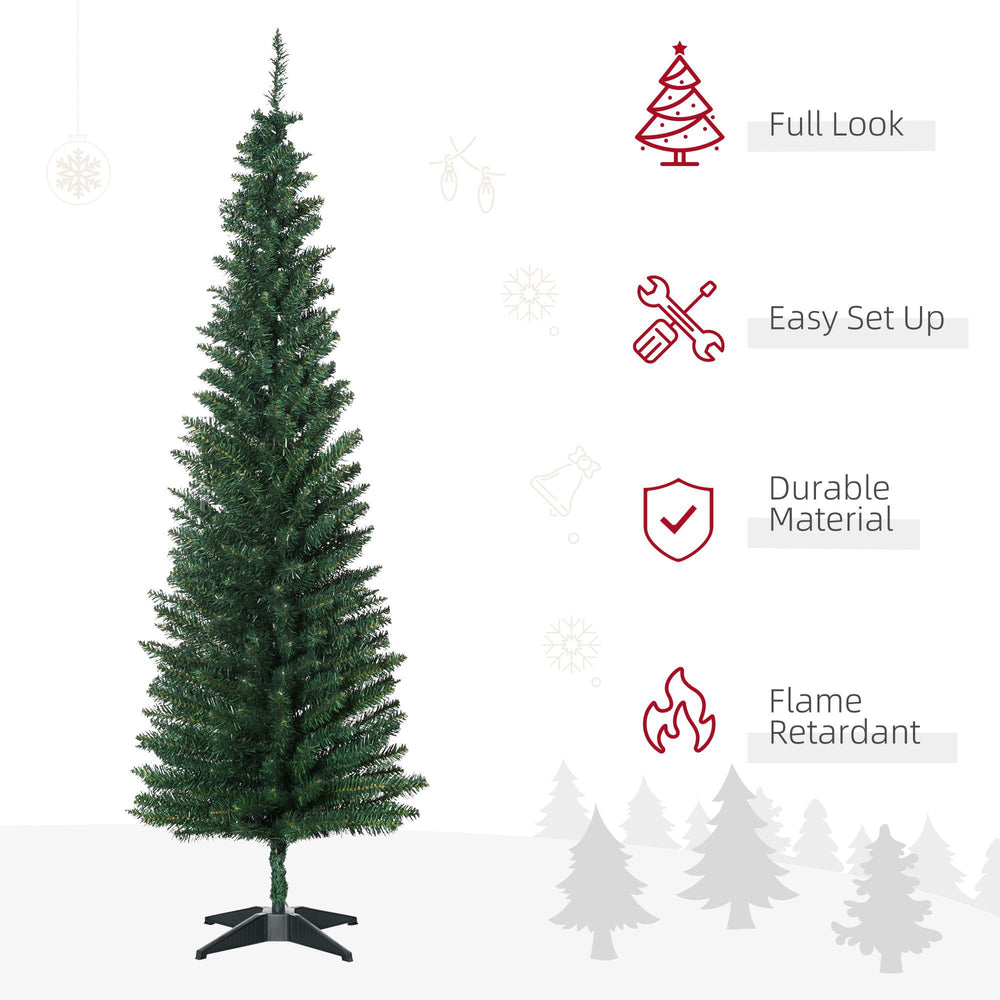 6' Pre Lit Artificial Pencil Christmas Trees, Xmas Tree With Realistic Branches And Warm White LED Lights, Green EX-STOCK Canada 