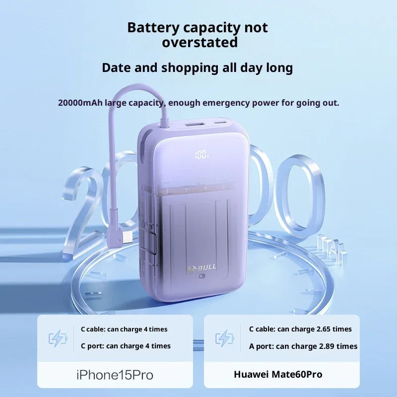 Power Bank 20000 MA Super Large Capacity Fast Charging With Cable EX-STOCK Canada 