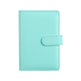 A mint green leather planner cover with a snap-button strap closure, shown flat against a solid white background.