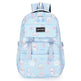 Light blue backpack with cat pattern on a white background