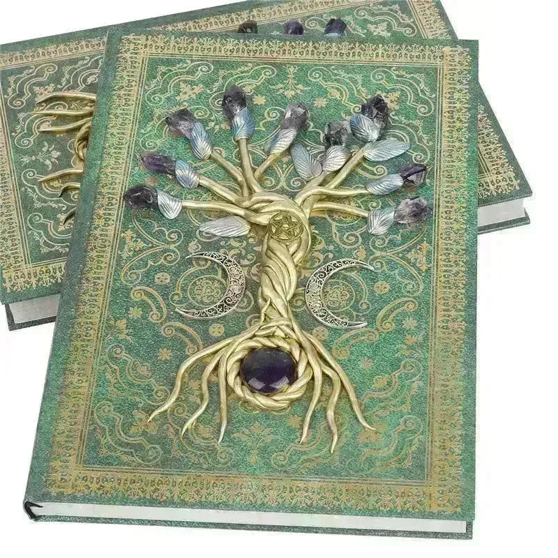 Simple Lucky Tree Pattern Personalized Creative Inlaid Natural Crystal Gem Journal Hard cover  Note book - EX-STOCK CANADA