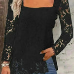 Fashionable Evening Top for Women Square Neck Long Sleeve Lace top Long Top for Women - EX-STOCK CANADA