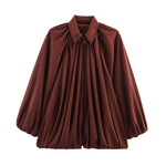 Women's Loose Pleated Zip-Front Jacket – Balloon Sleeves, 6 Colours | Sizes XS–XL
