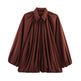 Women's Loose Pleated Zip-Front Jacket – Balloon Sleeves, 6 Colours | Sizes XS–XL