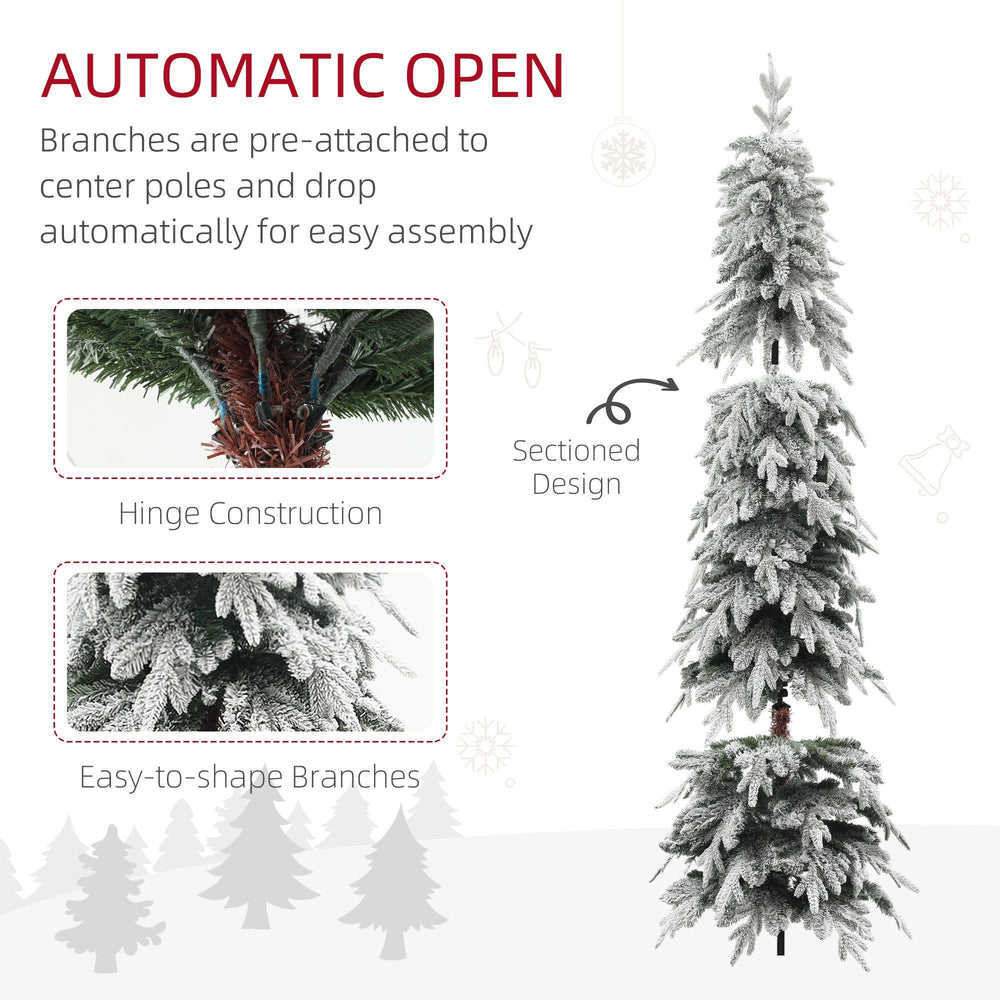 7ft Pencil Flocked Artificial Christmas Tree With 800 Branch Tips, Auto Open And Steel Base, Green EX-STOCK Canada 