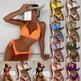 European And American Solid Color Neck Bikini Strap Split Hard Cup Crimp Swimsuit - EX-STOCK CANADA