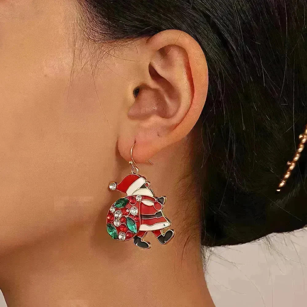 Personalized Cute Santa Claus Earrings With Colorful Rhinestones Ins Fashion Christmas Earrings For Women Jewelry - EX-STOCK CANADA
