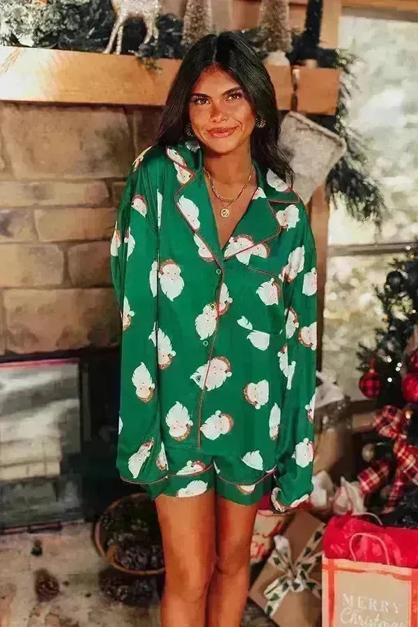 Satin Printed Santa Claus Two-piece Suit Home - EX-STOCK CANADA