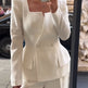Women's Double-Breasted Square Neck Blazer | Fitted White Solid Colour Jacket | XS–XL