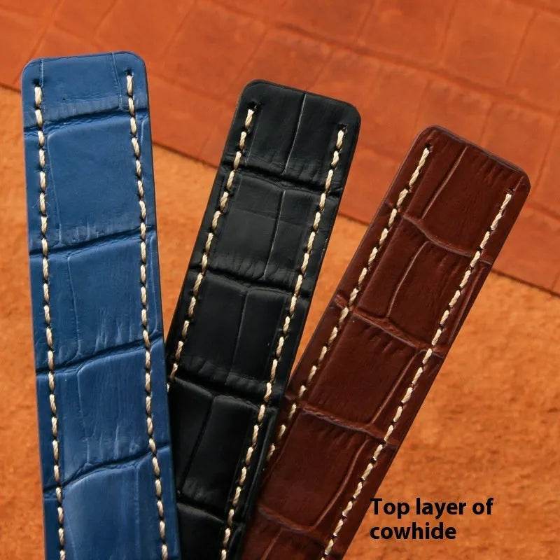 22mm 24mm Black Brown Blue Bamboo Grain Cowhide Watch Strap - EX-STOCK Canada