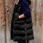Pure Color Hooded Long Cotton Quilted Puffer Vest Casual - EX-STOCK Canada