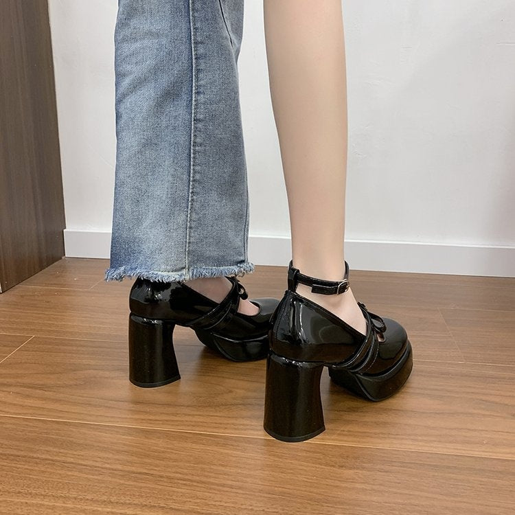 French Style Super High Heel Retro Mary Janes For Women  2026 Spring New Fashion Versatile Platform Block Heel Pumps 