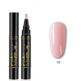 Black nail art pen with pink cap and a matching pink gel on a white background