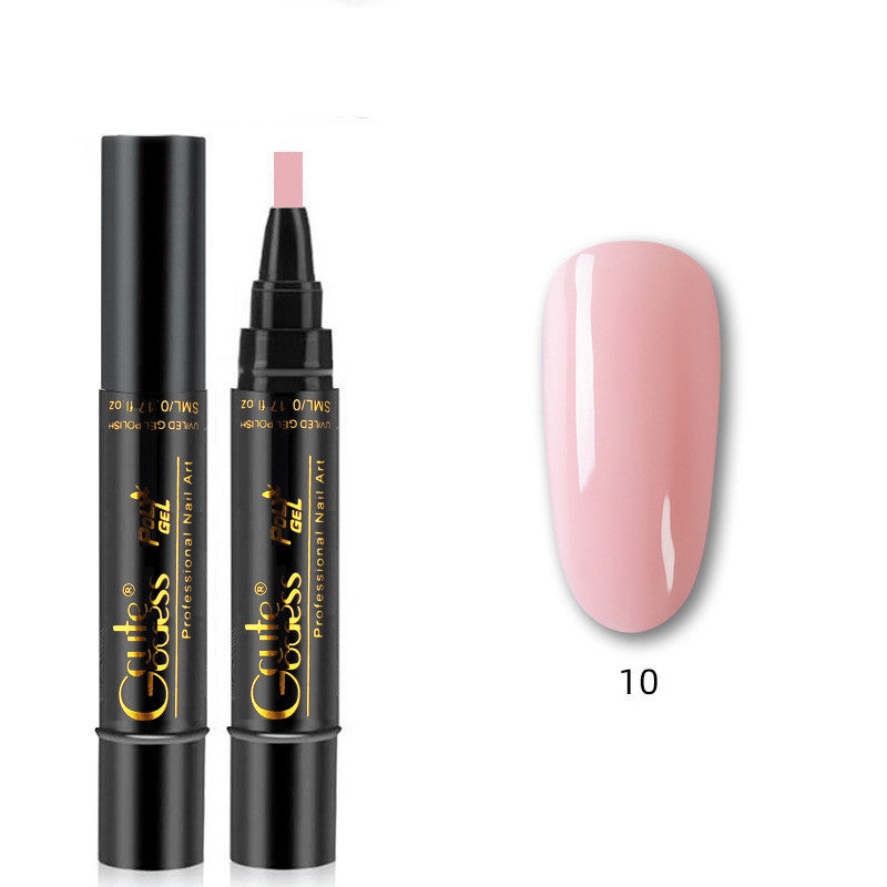 Black nail art pen with pink cap and a matching pink gel on a white background