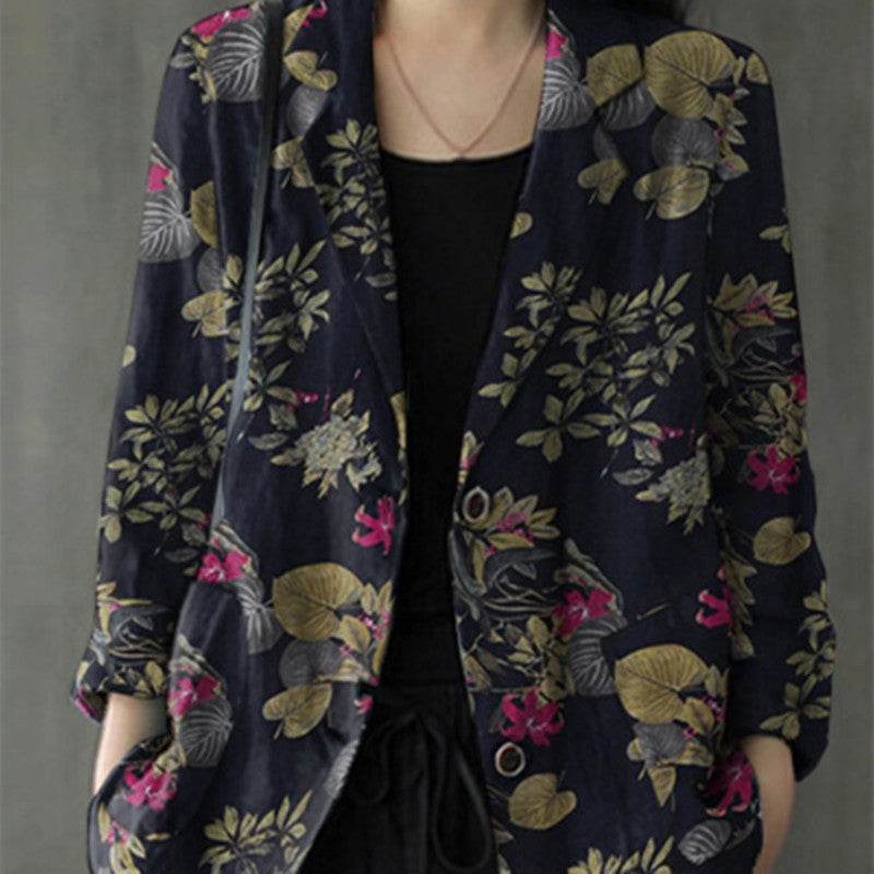 Women's floral Cotton Linen jacket Pocket Blazer - EX-STOCK Canada