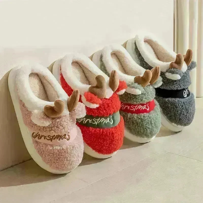 Christmas Shoes Winter Home Slippers Elk Soft Cozy Bedroom Slipper Slip On House Shoes - EX-STOCK CANADA
