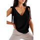 Bowknot Tie Up V-neck top Women Summer Sleeveless Blouse Tops - EX-STOCK CANADA