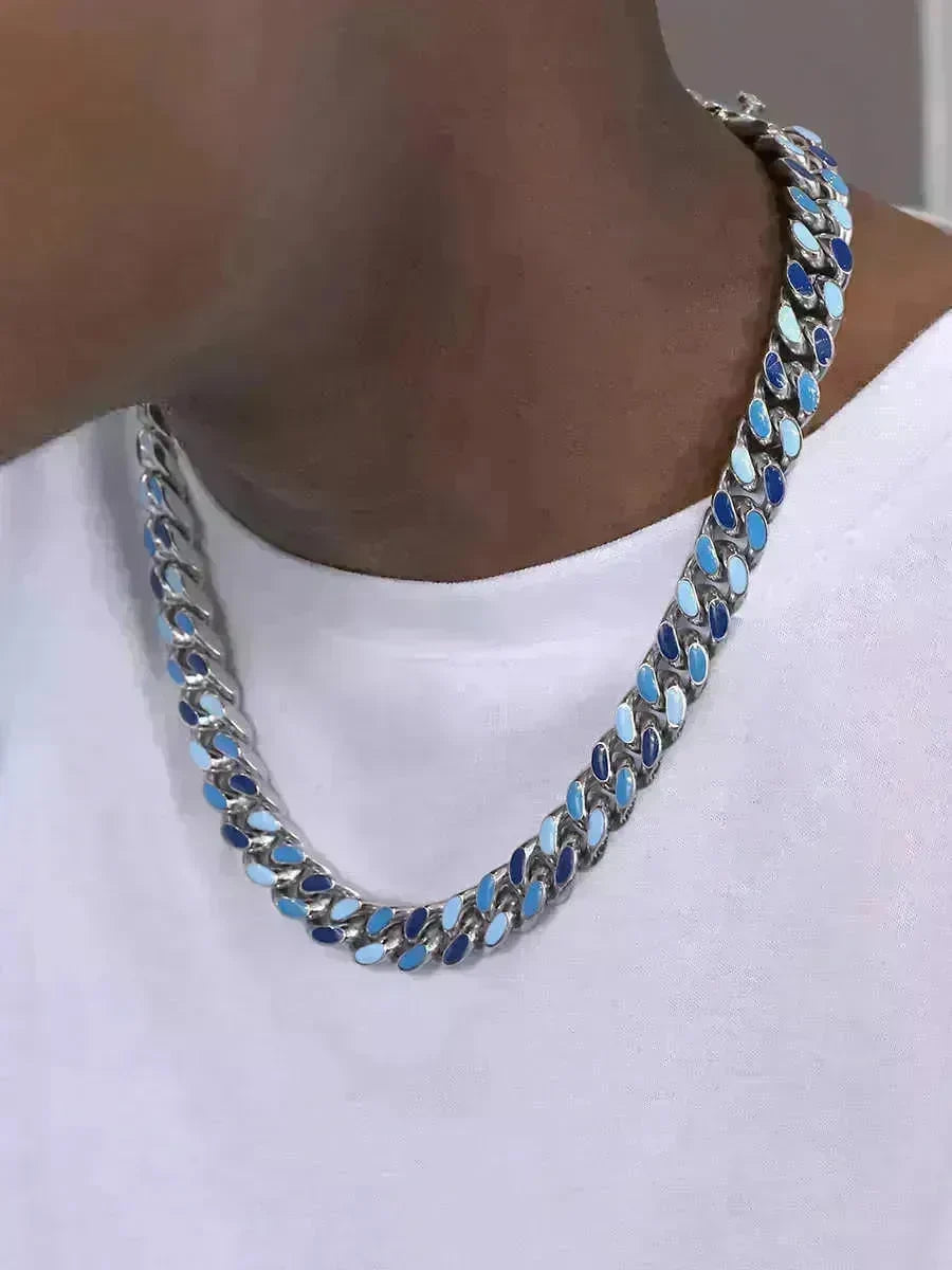 Blue Stitching Hardened Cuban Link Chain Necklace - EX-STOCK CANADA