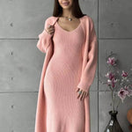 Women 2pcs Winter outfit set Long dress Cashmere Long Cardigan Jacket - EX-STOCK Canada