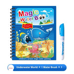 Children's magic water book with underwater world design and water brush on a white background