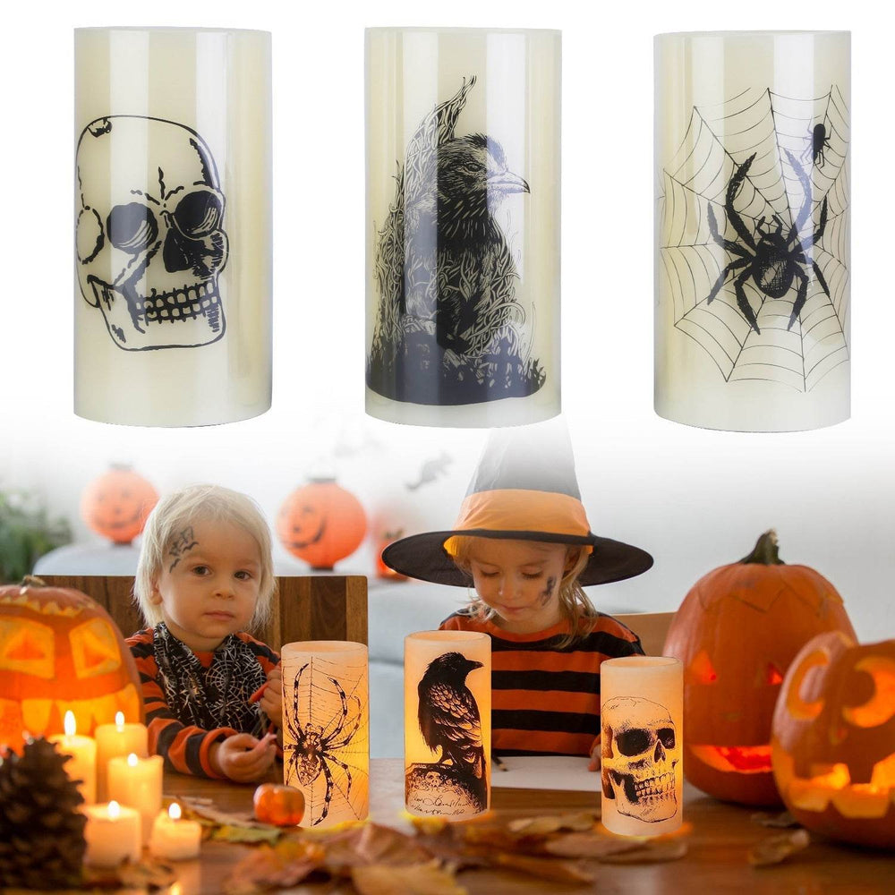 3 Pack Halloween Flameless Candle Lamp With Timer Setting Battery Operated Warm Orange Light Candles For Halloween Party Decoration - EX-STOCK Canada
