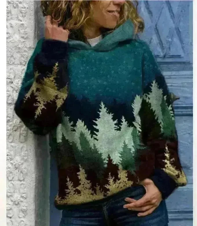 Hooded Long Sleeve Digital Printing Loose Casual Sweater For Women - EX-STOCK CANADA