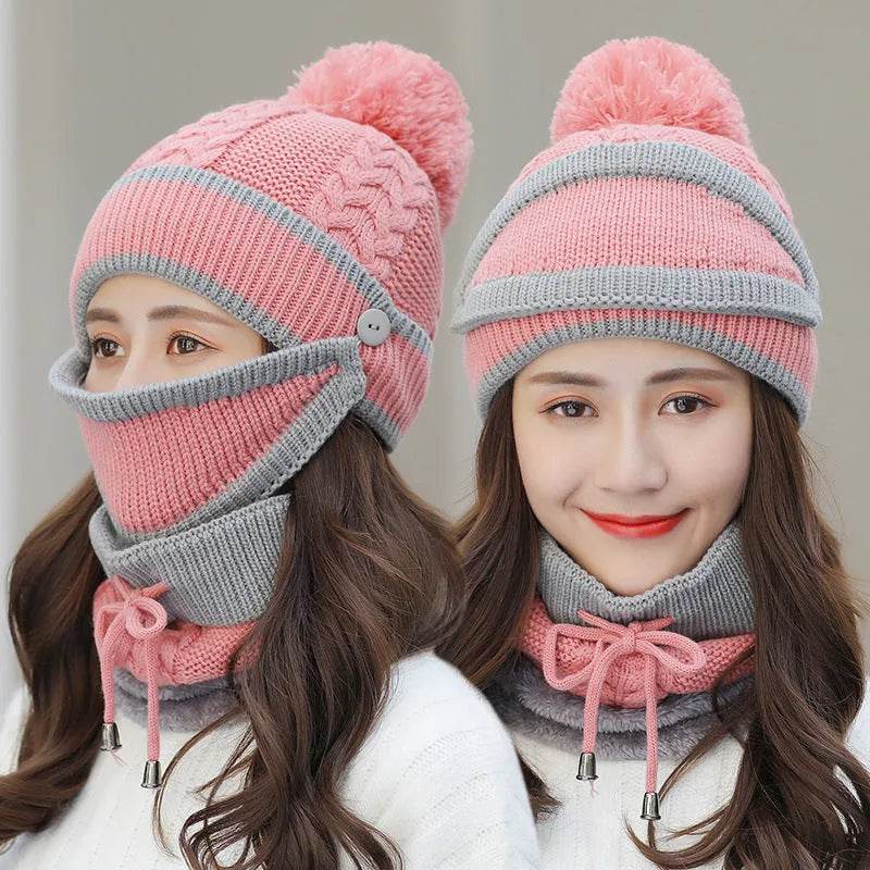 Winter Hat For Women 3pcs Knitted Beanie Hat Scarf Set Warm Hat - EX-STOCK Canada