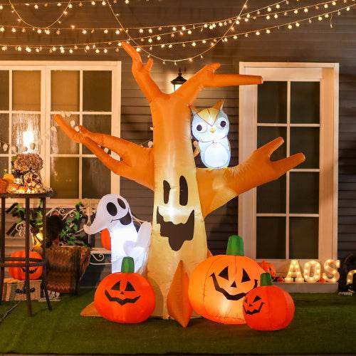 HOMCOM 7.5 Tall Lighted Halloween Inflatables Outdoor Decorations Haunted Tree With Owl, Ghost, Pumpkins, Blow Up LED Yard Decor For Garden, Lawn, Party, Holiday, Waterproof - EX-STOCK Canada