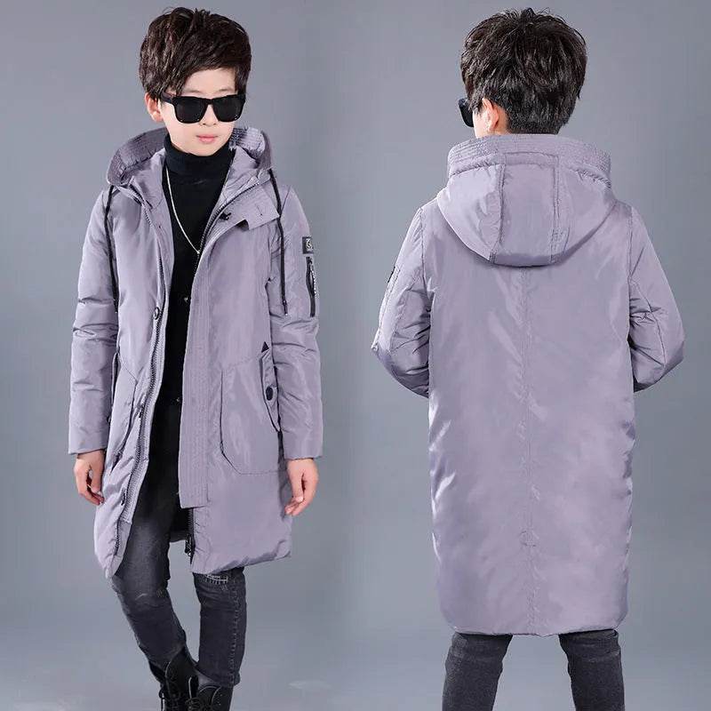 Boys Down Jacket Mid-length White Duck Down Hooded - EX-STOCK Canada