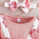 Latest Popular Sweet Long Sleeve pink Romper White Floral Suspender Skirt two piece for baby girls - EX-STOCK Canada
