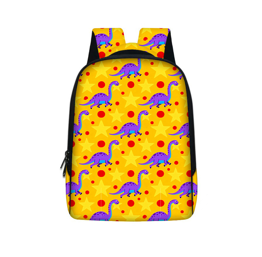 Backpack with dinosaur pattern on a yellow background