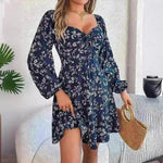 Casual Summer Floral Mini Dress Lantern Sleeve  Skater Dress - EX-STOCK CANADA