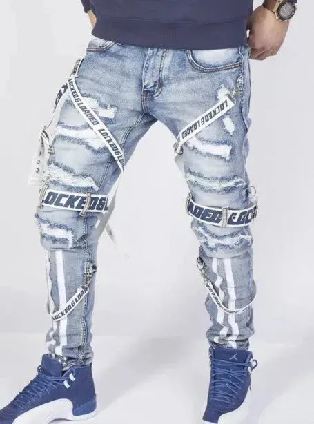 AliExpress White High-end Denim Men's Trousers Cross-border Foreign Trade Hole Trend Black Slim Jeans Men - EX-STOCK CANADA