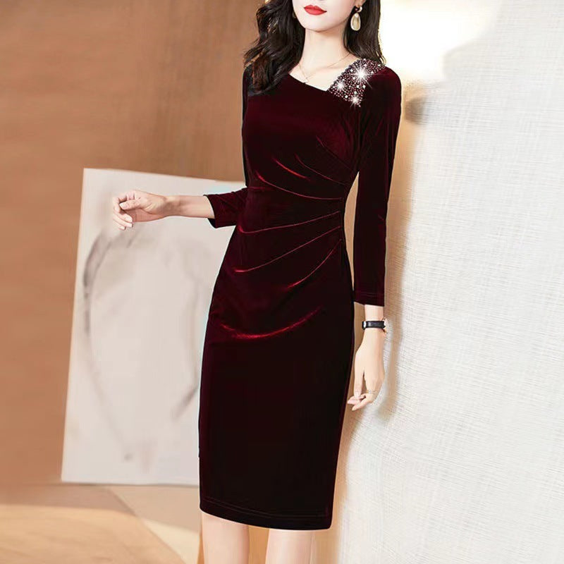 Long-sleeved Velvet Sheath Skirt With Fleece Lining And Extra Thickness EX-STOCK Canada 