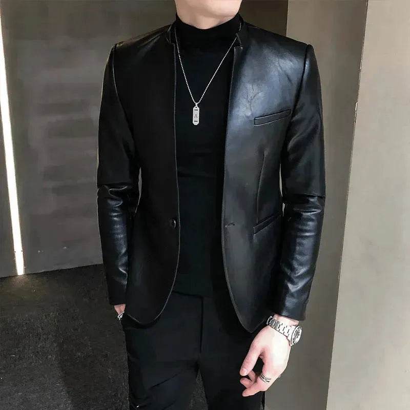 New Trendy Vintage Autumn Winter Slim fit Leather Jacket Men - EX-STOCK Canada