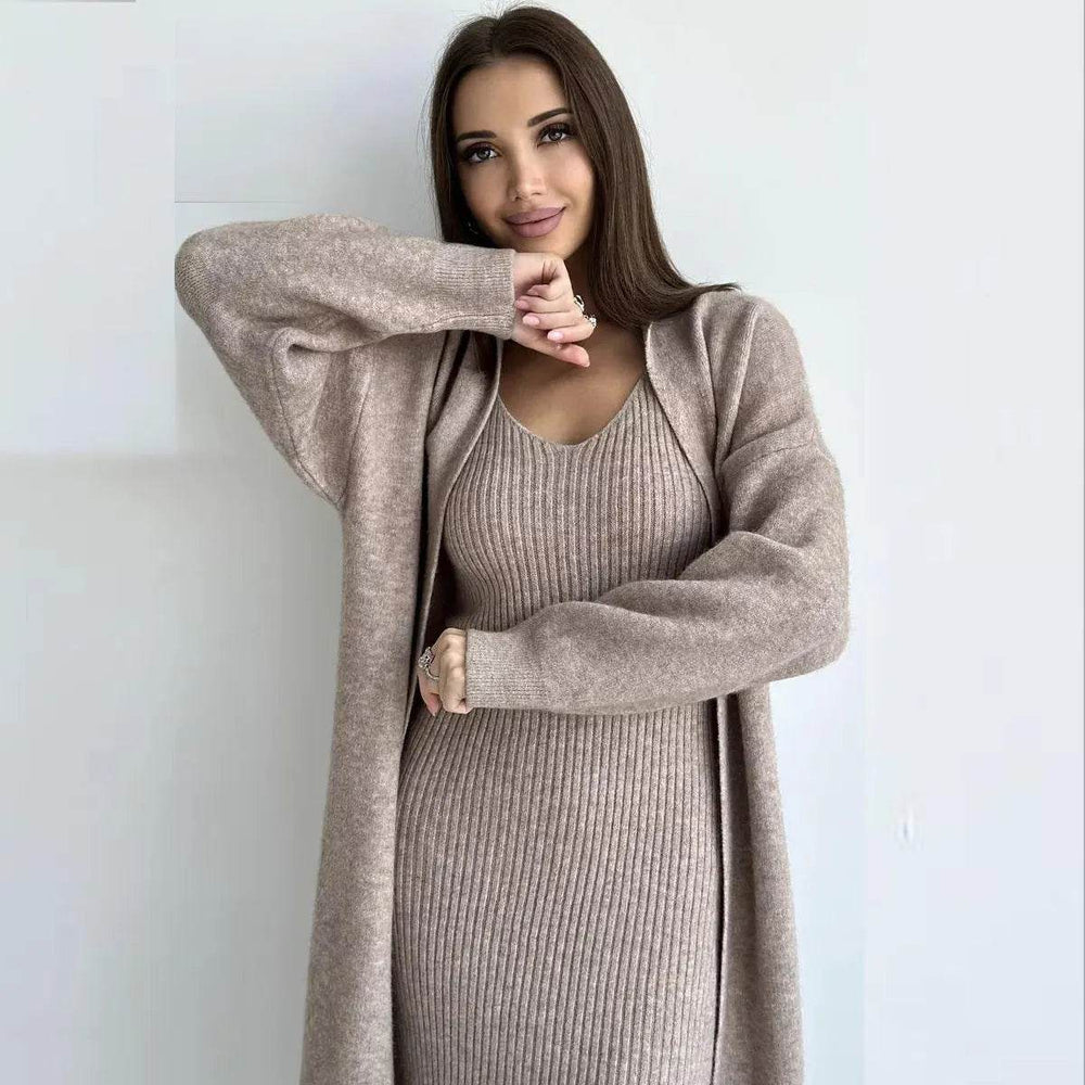 Women 2pcs Winter outfit set Long dress Cashmere Long Cardigan Jacket - EX-STOCK Canada