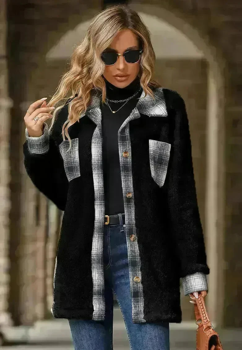 Plaid Woolen Coat Fashion Lapel Single-breasted Mid-length Coat Women's Clothing - EX-STOCK CANADA