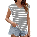 Fashion Stripe Print V-neck Short-sleeved T-Shirt Summer Loose Casual top for Women - EX-STOCK CANADA